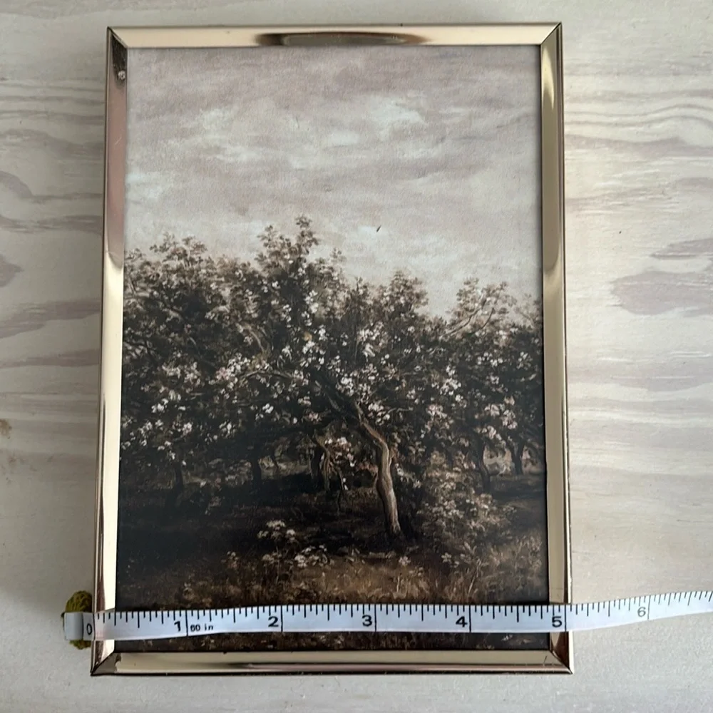 VTG Brass Shadow Box Style Frame‎ with Moody Trees Art Print 5x7
